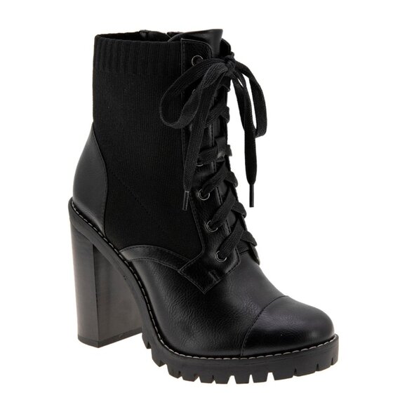 BCBGENERATION Womens Black Stretch Cushioned Lug Sole Lace up Booties - Picture 1 of 9